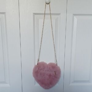 Pink Heart Shaped Fuzzy Bag